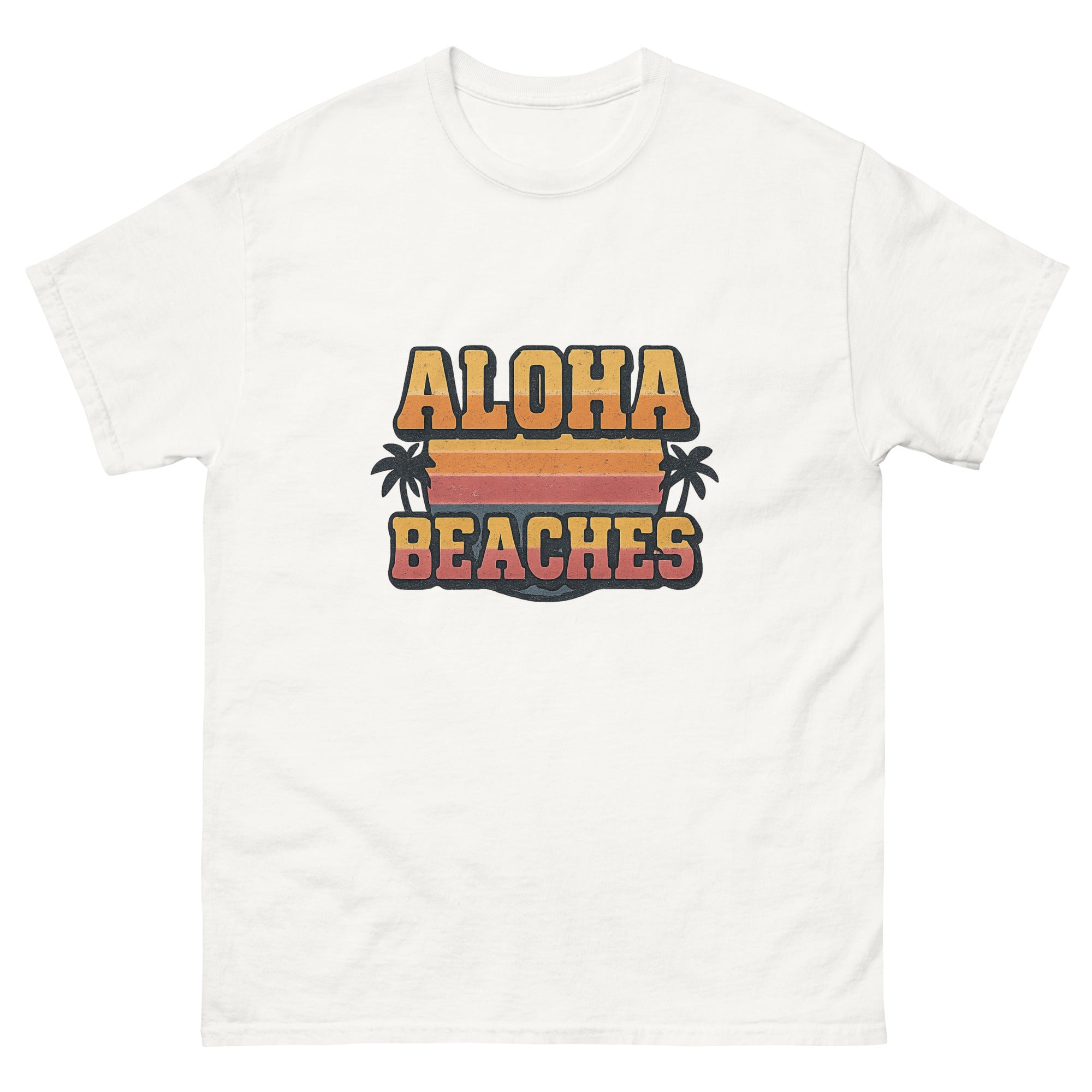 Aloha Beaches Hawaiian t-shirt design on a White unisex tee