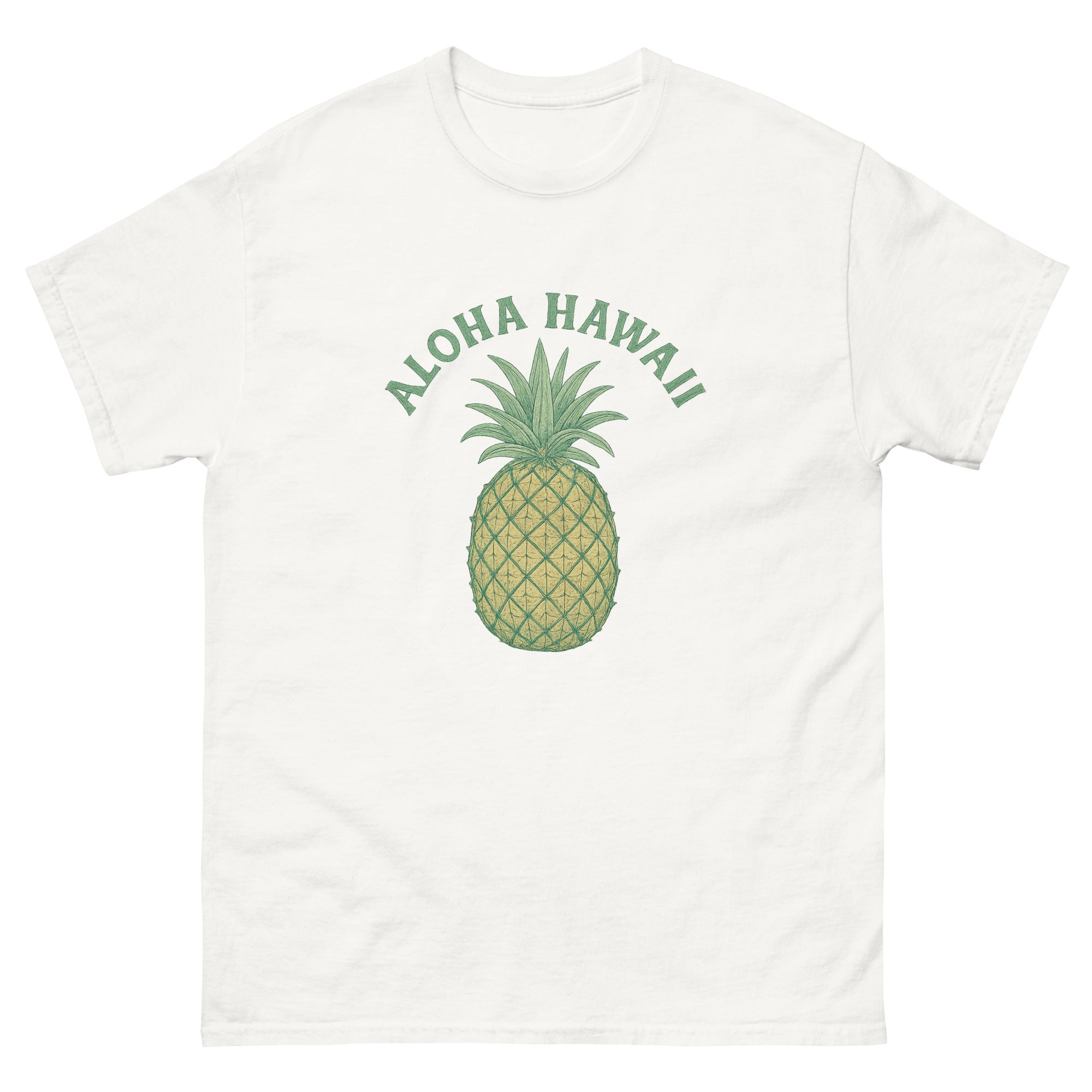 Pineapple Hawaiian t-shirt design on a White unisex tee