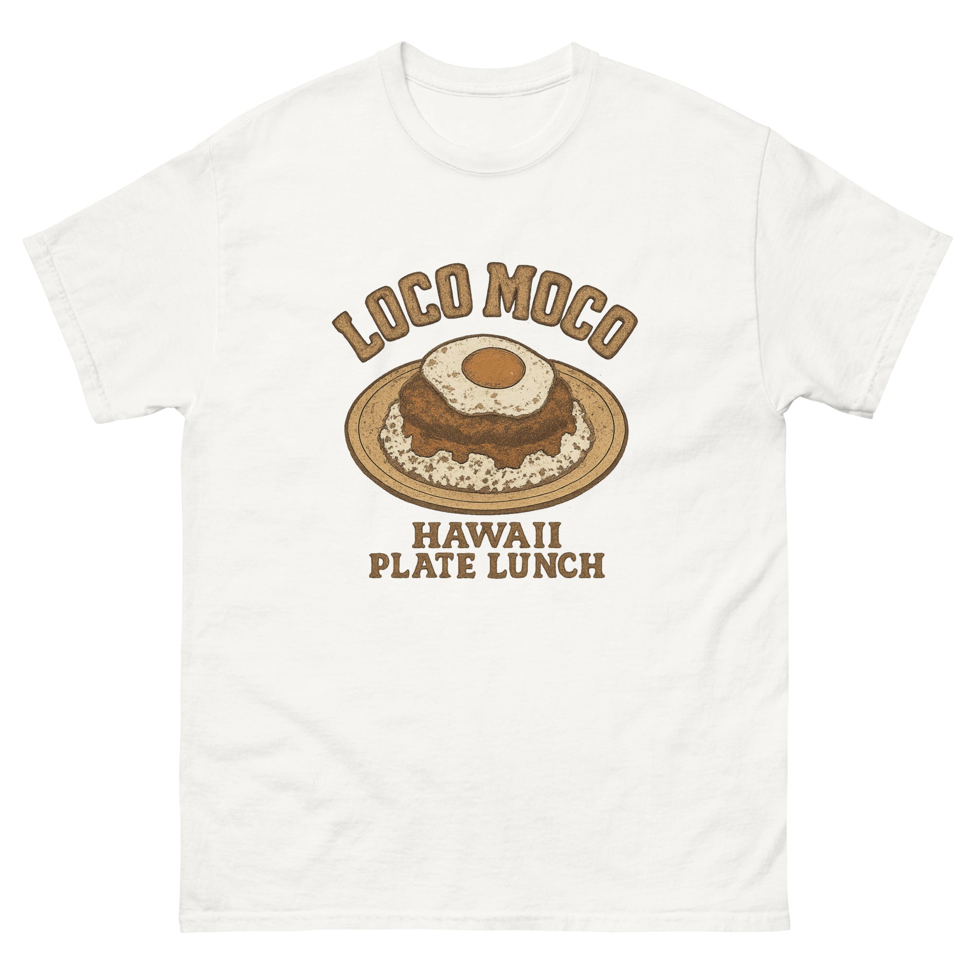 Loco Moco Hawaiian t-shirt design on a White unisex tee