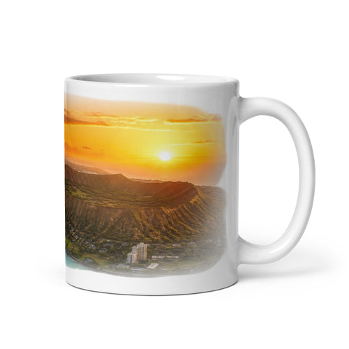 Diamond Head Sunrise Hawaiian coffee mug — tropical Hawaii ceramic mug, 11oz and 15oz