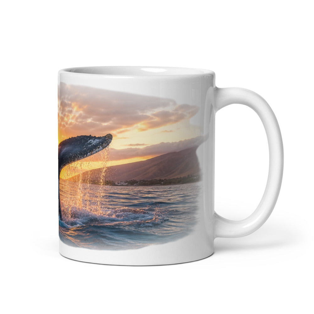 Whale Tail Splash Hawaiian coffee mug — tropical Hawaii ceramic mug, 11oz and 15oz